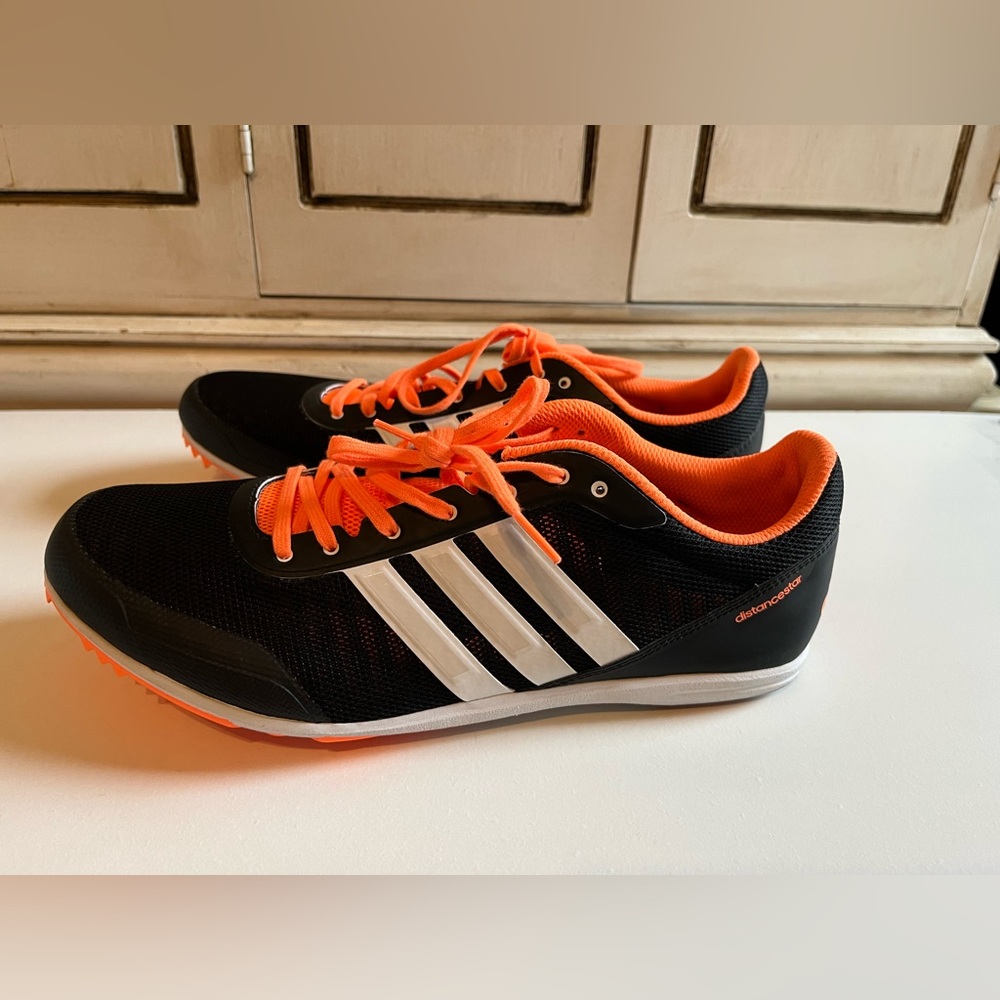 Women’s Adidas Distancestar Running Spike Cleats black/neon orange/white 9.5